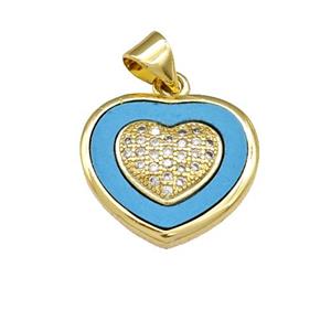 Copper Heart Pendant Pave Shell Zirconia 18K Gold Plated, approx 17mm