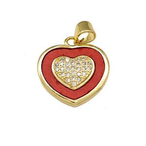 Copper Heart Pendant Pave Shell Zirconia 18K Gold Plated, approx 17mm