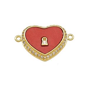Copper Heart Connector Pave Shell Zirconia 18K Gold Plated, approx 14-18mm