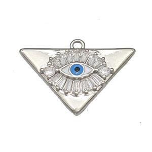 Copper Evil Eye Charms Pendant Micro Pave Zirconia Triangle Platinum Plated, approx 13-21mm