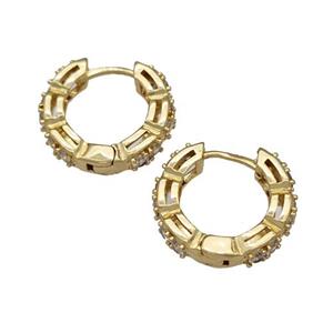 Copper Hoop Earrings Micro Pave Zirconia Gold Plated, approx 18mm