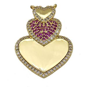 Copper Heart Pendant Micro Pave Zirconia 2loops Gold Plated, approx 25-35mm