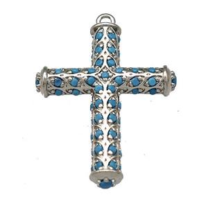 Copper Cross Pendant Micro Pave Zirconia Platinum Plated, approx 20-25mm