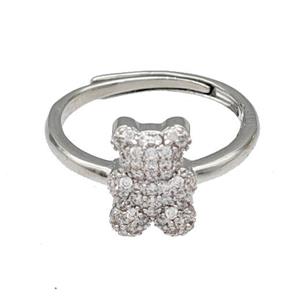 Copper Bear Rings Micro Pave Zirconia Adjustable Platinum Plated, approx 8-11mm, 18mm dia