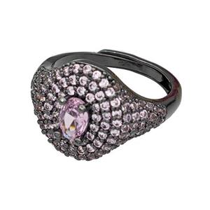 Copper Rings Micro Pave Pink Zirconia Adjustable Black Plated, approx 14mm, 18mm dia