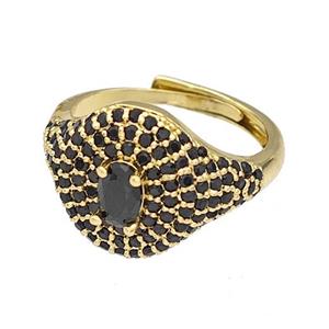 Copper Rings Micro Pave Black Zirconia Adjustable Gold Plated, approx 14mm, 18mm dia