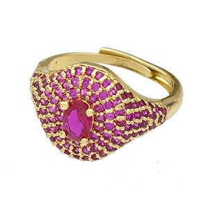 Copper Rings Micro Pave Fuchsia Zirconia Adjustable Gold Plated, approx 14mm, 18mm dia
