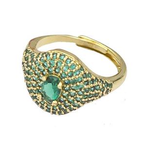 Copper Rings Micro Pave Green Zirconia Adjustable Gold Plated, approx 14mm, 18mm dia