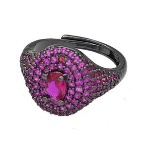 Copper Rings Micro Pave Fuchsia Zirconia Adjustable Black Plated, approx 14mm, 18mm dia