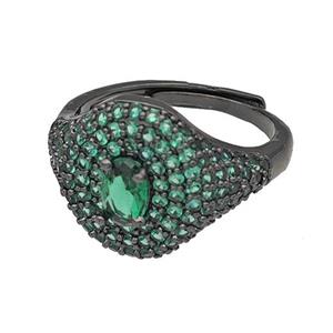 Copper Rings Micro Pave Green Zirconia Adjustable Black Plated, approx 14mm, 18mm dia