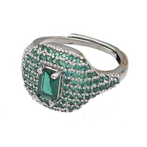 Copper Rings Micro Pave Green Zirconia Adjustable Platinum Plated, approx 13-16mm, 18mm dia