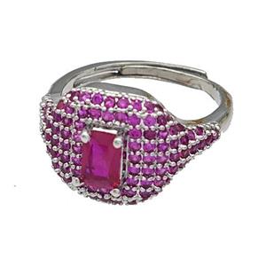Copper Rings Micro Pave Fuchsia Zirconia Adjustable Platinum Plated, approx 13-16mm, 18mm dia