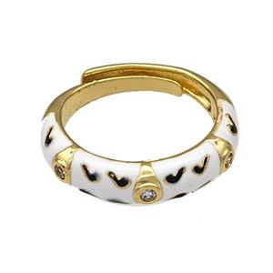 Copper Rings Pave Zircon White Enamel Adjustable Gold Plated, approx 4.5mm, 18mm dia