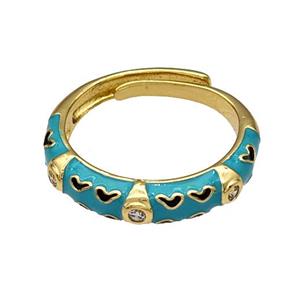 Copper Rings Pave Zircon Teal Enamel Adjustable Gold Plated, approx 4.5mm, 18mm dia