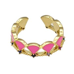 Copper Rings Pave Zircon Pink Enamel Adjustable Gold Plated, approx 6mm, 18mm dia