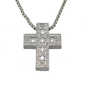 Copper Cross Necklace Micro Pave Zirconia Platinum Plated, approx 22-28mm, 2mm, 40-45cm length