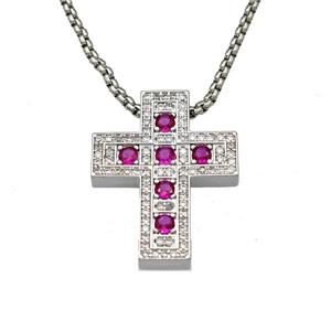 Copper Cross Necklace Micro Pave Zirconia Platinum Plated, approx 22-28mm, 2mm, 40-45cm length