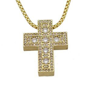 Copper Cross Necklace Micro Pave Zirconia Gold Plated, approx 22-28mm, 2mm, 40-45cm length