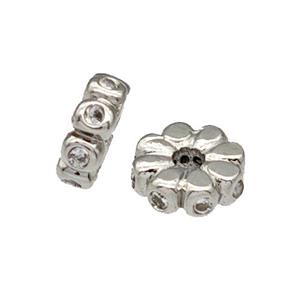 Copper Heishi Spacer Beads Micro Pave Zirconia Platinum Plated, approx 5mm
