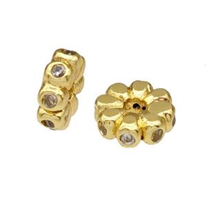 Copper Heishi Spacer Beads Micro Pave Zirconia Gold Plated, approx 5mm