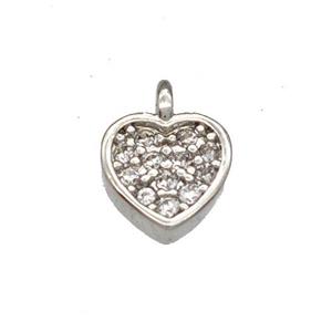 Copper Heart Pendant Pave Zirconia Platinum Plated, approx 6mm