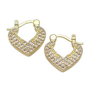 Copper Latchback Earrings Pave Zirconia Gold Plated, approx 15-16mm