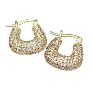 Copper Latchback Earrings Pave Zirconia Gold Plated, approx 18-21mm