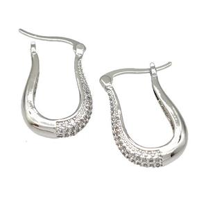 Copper Latchback Earrings Pave Zircon Platinum Plated, approx 15-25mm