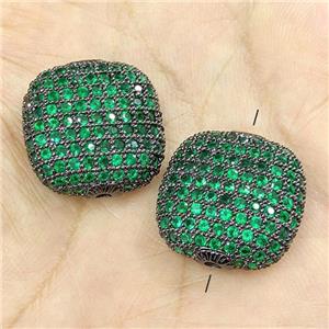 Copper Square Beads Micro Pave Green Zirconia Black Plated, approx 20mm