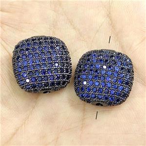Copper Square Beads Micro Pave Blue Zirconia Black Plated, approx 20mm
