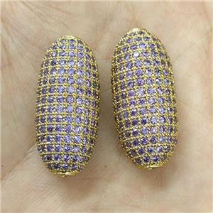 Copper Rice Beads Micro Pave Lt.purple Zirconia Gold Plated, approx 12-25mm