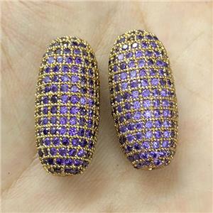 Copper Rice Beads Micro Pave Purple Zirconia Gold Plated, approx 12-25mm