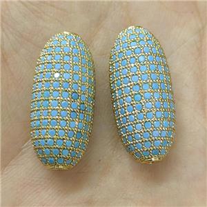 Copper Rice Beads Micro Pave Turq Zirconia Gold Plated, approx 12-25mm