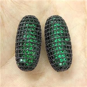 Copper Rice Beads Micro Pave Green Zirconia Black Plated, approx 12-25mm