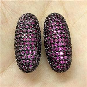 Copper Rice Beads Micro Pave Fuchsia Zirconia Black Plated, approx 12-25mm