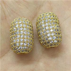 Copper Barrel Beads Micro Pave Zirconia Gold Plated, approx 12-18mm