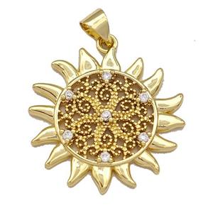 Copper Sun Charms Pendant Micro Pave Zirconia Gold Plated, approx 24mm