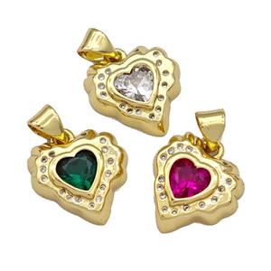 Copper Heart Pendant Micro Pave Zirconia Gold Plated Mixed, approx 14mm