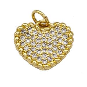 Copper Heart Pendant Micro Pave Zirconia Gold Plated, approx 15-17.5mm