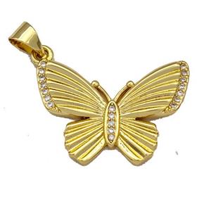 Copper Butterfly Pendant Micro Pave Zirconia Gold Plated, approx 15-23mm