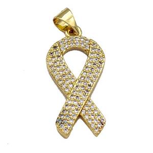 Awarenness Ribbons Copper Knot Pendant Micro Pave Zirconia Gold Plated, approx 12-22mm