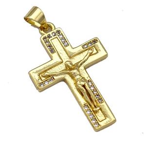 Jesus Charms Copper Cross Pendant Mirco Pave Zirconia Gold Plated, approx 18-25mm