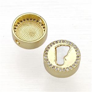Copper Button Beads Pave Shell Zircon Foot 18K Gold Plated, approx 12mm