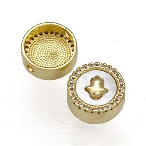 Copper Button Beads Pave Shell Zircon Hand 18K Gold Plated, approx 12mm