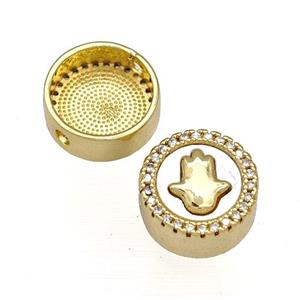 Copper Button Beads Pave Shell Zircon Hand 18K Gold Plated, approx 12mm