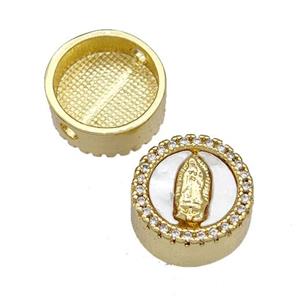 Copper Button Beads Pave Shell Zircon Jesus 18K Gold Plated, approx 12mm