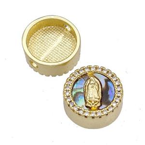Copper Button Beads Pave Abalone Shell Zircon Jesus 18K Gold Plated, approx 12mm