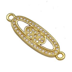 Copper Oval Connector Pave Shell Zirconia 18K Gold Plated, approx 9-22mm