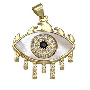 Copper Evil Eye Charms Pendant Pave Shell Zircon 18K Gold Plated, approx 24mm