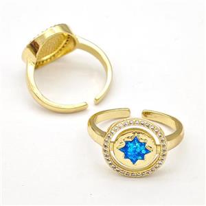 Copper Rings Pave Fire Opal Zirconia NorthStar 18K Gold Plated, approx 14mm, 18mm dia